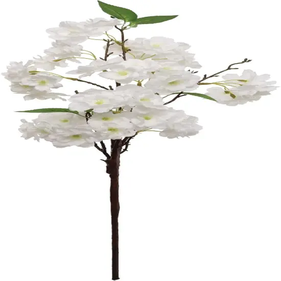 25" White Cherry Blossom Spray Realistic Silk Floral Stem for Wedding, Vase & Home Decor {1}