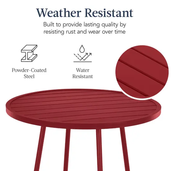 Best Choice Products 3-Piece Steel Patio Bar Height Round Bistro Set w/ Backless Stools, Slatted Design Red {5}