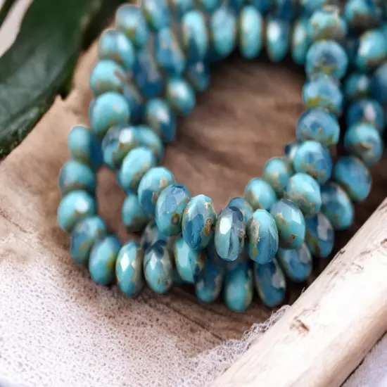 *25* 6x8mm Blended Turquoise & Montana Blue Picasso Fire Polished Rondelle Beads {4}