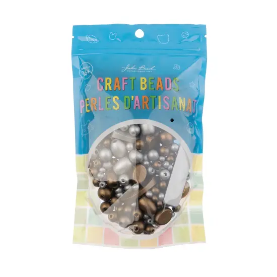 John Bead Craft Wood Beads with Elastic Nylon Cord, 90g Silver and Gold {5}