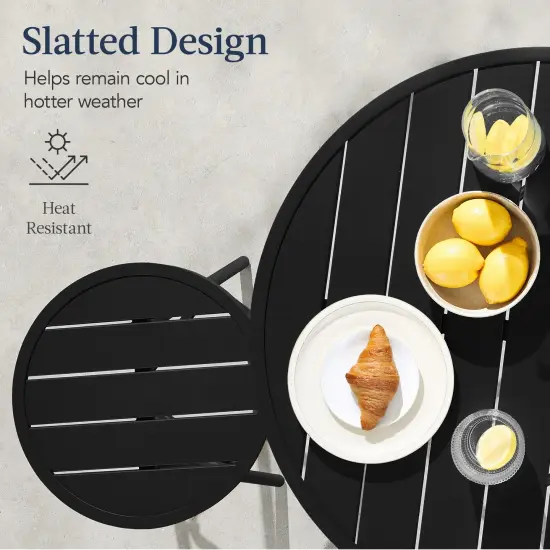 Best Choice Products 3-Piece Steel Patio Bar Height Round Bistro Set w/ Backless Stools, Slatted Design Black {4}