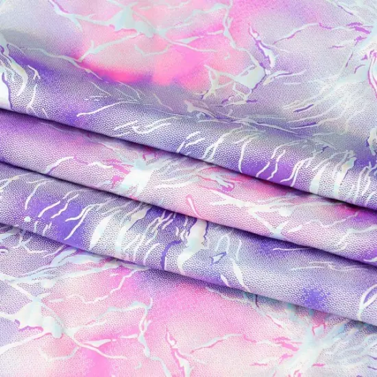 Tie Dye Thunder Hologram Spandex Fabric Purple H Pink S {1}