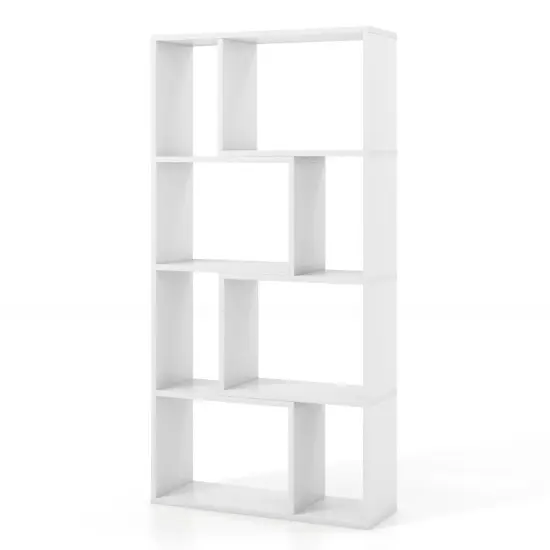 48 Inch 4-Tier Geometric Bookshelf with 8 Cubes for Living Room Bedroom Grey {8}