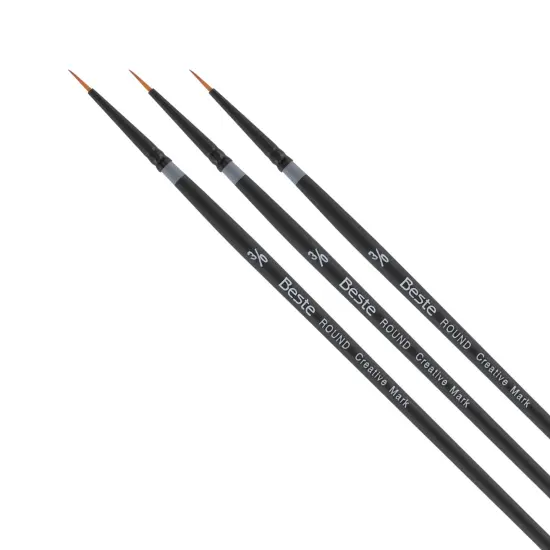 Creative Mark Beste Golden Taklon Round #3x0 Pack of 3 Artist Brushes, Professional Watercolor Brushes, For Acrylic Painting, Short Handle, Sharp Edges, Hand-Tied & Shaped {1}