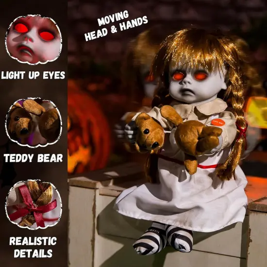 Halloween Animatronic 10inch Creepy Girl Doll {2}