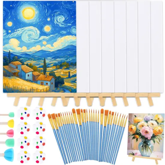 59 Pack Canvas with Easel Set Mini Painting Kit {1}