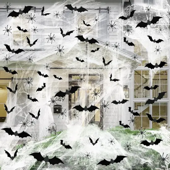 Halloween Spider Webs &120pcs Fake Bats 50pcs Fake Spiders {1}