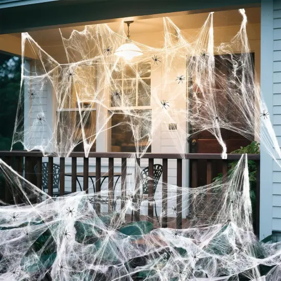 200 sq. ft. Stretchable Spider Web with Bonus 10 Fake Spiders for Halloween Decor {6}