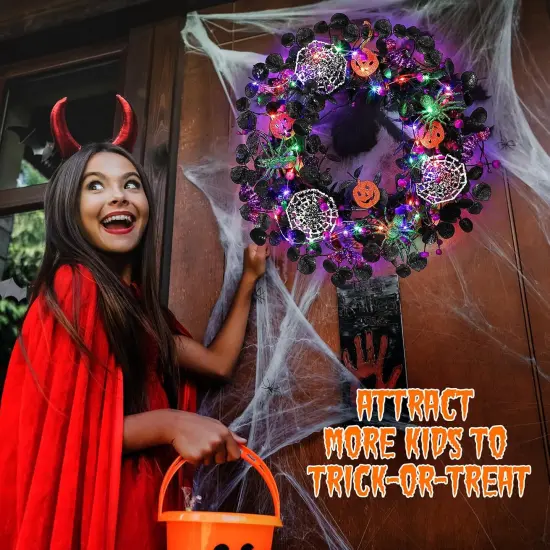40 LED Light Up Halloween Wreath - Orange Purple Green Halloween - Bright Style {2}