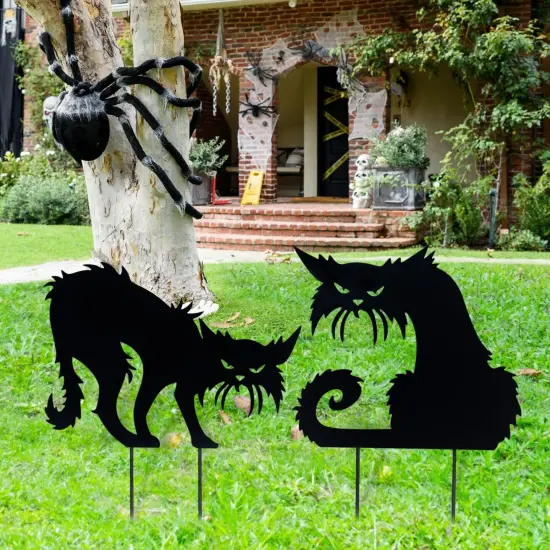 Set of 2 Metal Scary Angry Cat Silhouette Decor for Outdoor Lawn Garden Yard Decoration {4}
