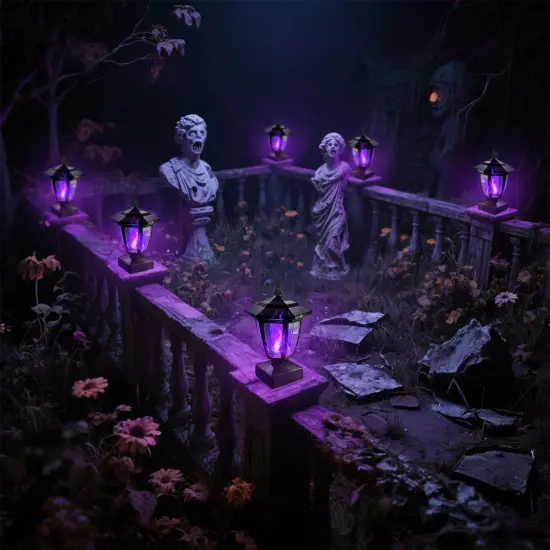 2 Pack - Solar Flame Post Cap Lights Outdoor, Halloween Flickering Purple Flame {3}