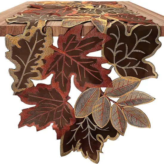 Fall Thanksgiving Table Runner with Embroidered Maple Leaves {6}
