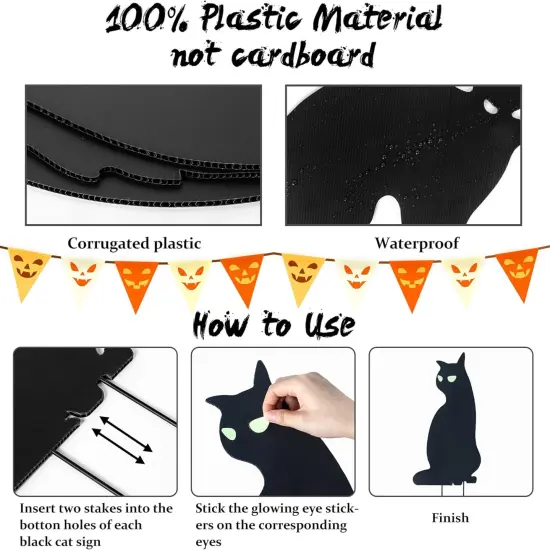 6 Pack Black Cat Yard Signs Halloween Decor with 12 Metal Stakes {2}
