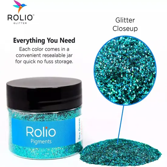 Rolio - 1 Jar Vibrant Holographic Glitter (Sea Green) - 1 oz {2}