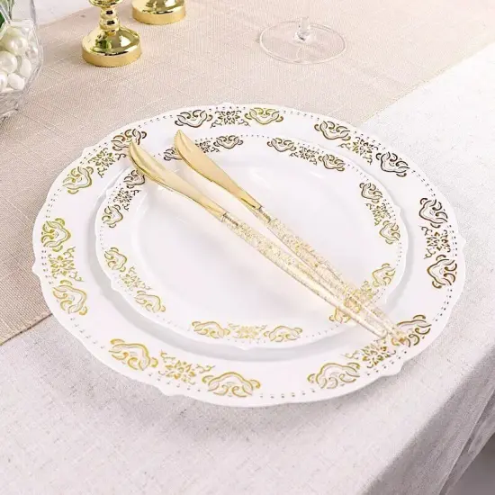24 Clear 9" Plastic Knives Gold Glittered Handle Disposable Wedding Tableware {2}