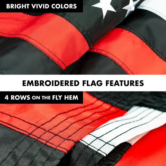 G128 - 5 Feet Tangle Free Spinning Flagpole (Black) Thin Red Line Flag Brass Grommets Embroidered 2x3 ft (Flag Included) Aluminum Flag Pole {5}