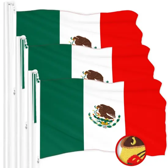 G128 3 Pack: Mexico Mexican Flag | 3x5 Ft | ToughWeave Series Embroidered 300D Polyester | Country Flag, Embroidered Design, Indoor/Outdoor, Brass Grommets {1}