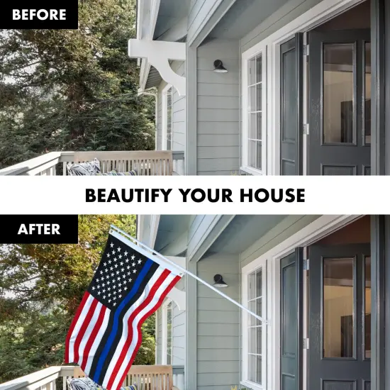 G128 - 5 Feet Tangle Free Spinning Flagpole (White) Blue Lives Matter Flag Brass Grommets Embroidered 2.5x4 ft (Flag Included) Aluminum Flag Pole {3}