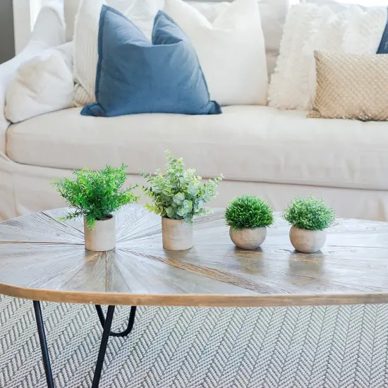 Artificial Plants for Home Decor Indoor. 4 Mini Plants, Rosemary Faux Plant Decor, Eucalyptus Plant, Grass Plants. Small Fake Shelf or Desk Greenery D&eacute;cor {4}