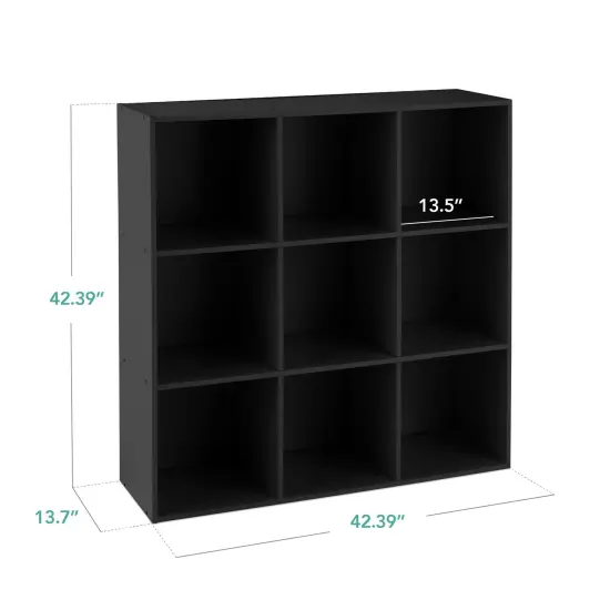 Best Choice Products 9-Cube Bookshelf, 13.5in Display Storage System, Organizer w/ Removable Back Panels Black {2}