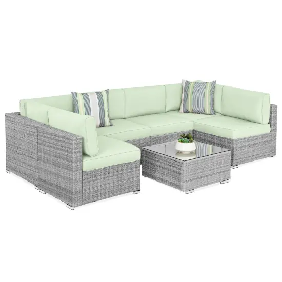 Best Choice Products 7-Piece Outdoor Modular Patio Conversation Furniture, Wicker Sectional Set Gray/Light Mint {1}
