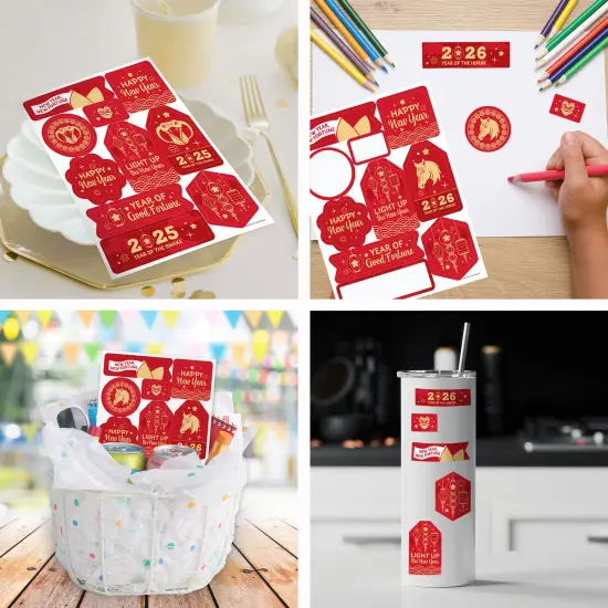 Big Dot of Happiness Lunar New Year - 2026 Year of the Horse Party Favor Sticker Set - 12 Sheets - 120 Stickers {6}