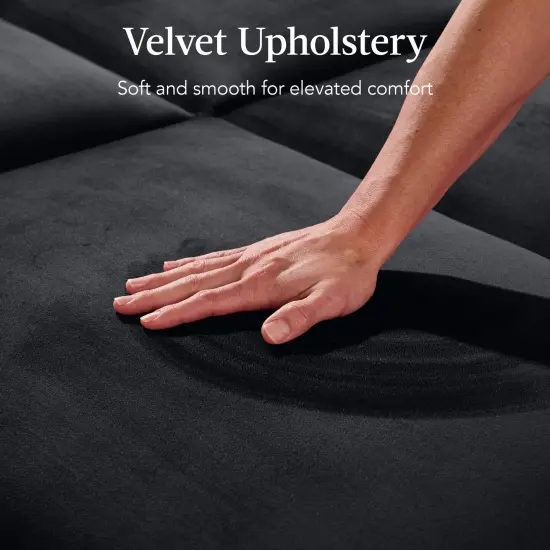 Best Choice Products Curved Convertible Futon, Velvet Fabric Split-Back Sleeper Bed Velvet - Onyx Black {6}