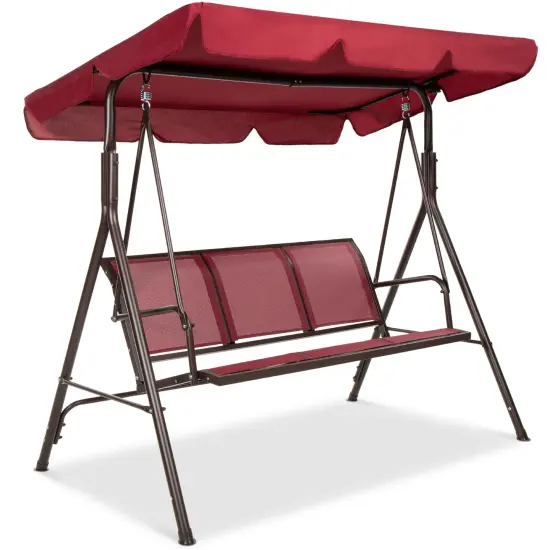 Best Choice Products 2-Seater Outdoor Adjustable Canopy Swing Glider Patio Bench w/ Textilene, Steel Frame Burgundy {1}