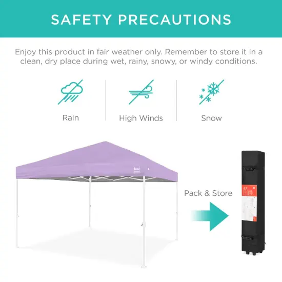 Best Choice Products 10x10ft Easy Setup Pop Up Canopy w/ 1-Button Setup, Wheeled Case, 4 Weight Bags Lilac/White {5}