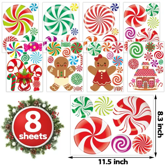 Christmas Decorations - Christmas Wall Stickers Christmas Floor Decals Peppermint Candy Cane Gingerbread Man Stickers Decor 59 PCS Xmas Candy Stickers for Candy Land Decorations 8 Sheets {6}