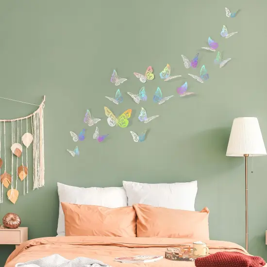 60 Pcs Butterfly Decorations, 3 Sizes 5 Styles, 3D Butterfly Cake Party Decorations, Butterfly Wall Decor, Butterflies for Crafts, Cake Decorating, Wall Stickers Room Decor (Laser Silver) {3}