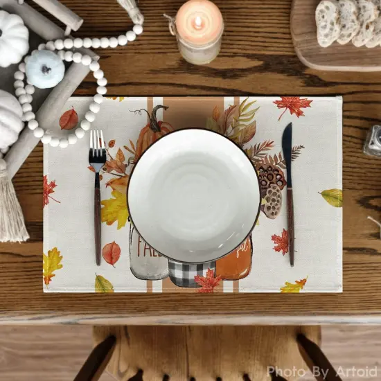 Set of 4 Vases with Hello Fall Placemats - 12x18 Inch (Beige/Orange) {2}