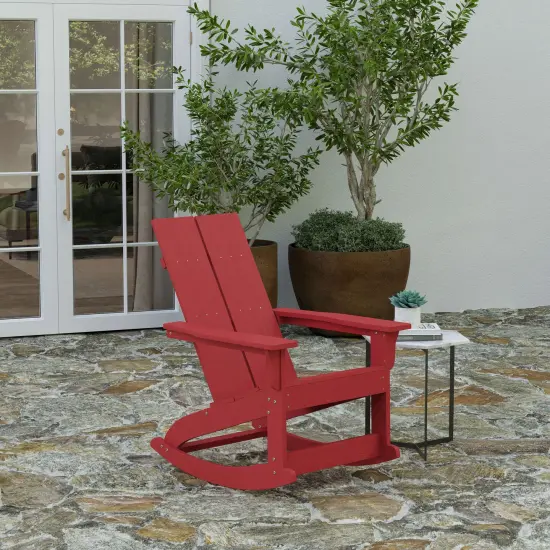 Merrick Lane Wellington UV Treated All-Weather Polyresin Adirondack Rocking Chair for Patio, Sunroom, Deck and More Red {1}