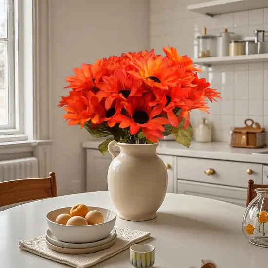 6 Bundles Artificial Fall Flowers (Orange Red) {4}
