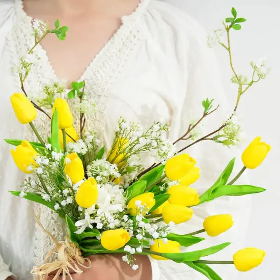 20pcs Fake Tulip Flowers Stem -Yellow {3}