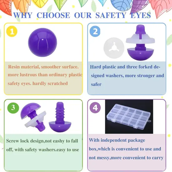 200Pcs Safety Eyes and Secure Washers for Amigurumi Crochet 10/15/24mm {3}