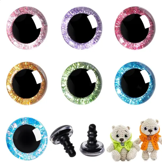 52pcs 35mm 3D Glitter Plastic Safety Eyes for Amigurumi with Washers (7 Colors) {1}