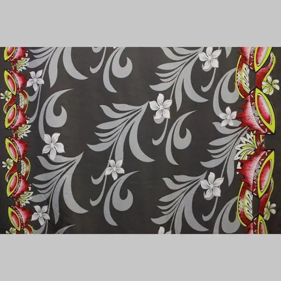 1 Yard Kava Bowl Tiare Palm Leaves Double Border Polyester Fabric 60 Inch Width Hunter Green {2}