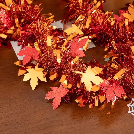 33Ft Thanksgiving Tinsel Garland, Maple Leaf Metallic Twist Foil {4}