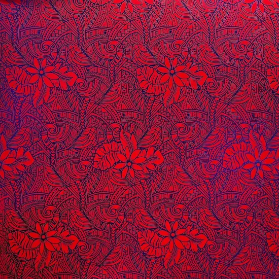 1 Yard Polynesia Tattoo Gardenia Traditional Taitensis Foil Fabric Shiny Polyester 60 Inches Wide {1}