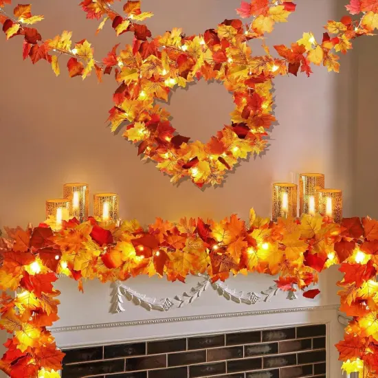 4 Pack Fall Decor Garland - Fall Thanksgiving Decorations for Home - 23.6Ft Maple Leaves {1}