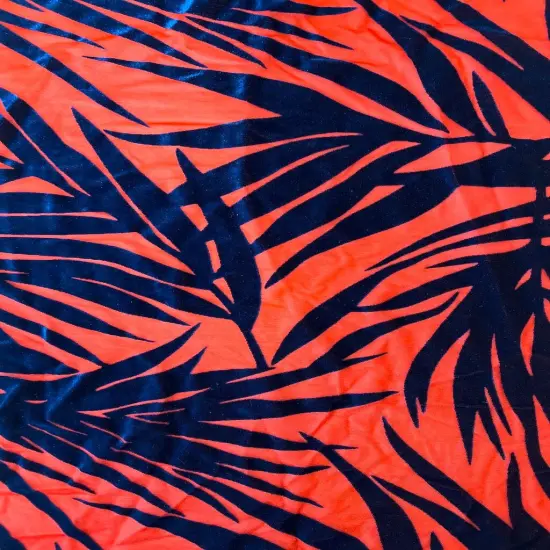 1 Yard Palm Tree Floral Burnout Stretch Velvet Spandex Fabric 60 Inches Width Blue {1}