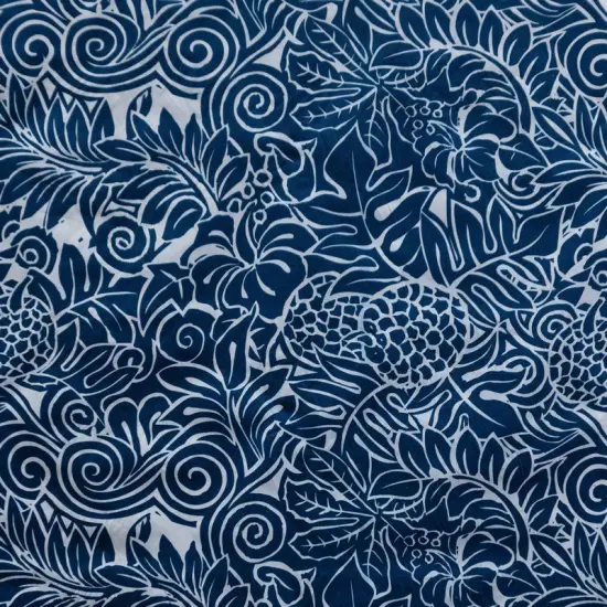 1 Yard Pacific Islander All Over Tropical Polyester Fabric with Floral and Fruit Design 60 Inch Width Navy {1}