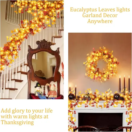 6FT Fall Eucalyptus Garland with Lights Fall Decorations Battery Operated {5}