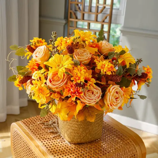 2 Pcs Fall Artificial Flowers - Golden {1}