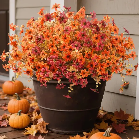 Artificial Mums Flowers Outdoors (Orange Brown) {1}