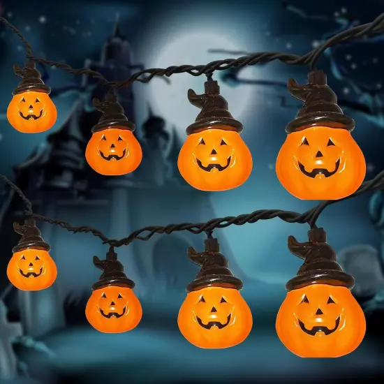 Halloween Wizard Hat Pumpkin Lights - 10 Cute Hooded Pumpkin {1}