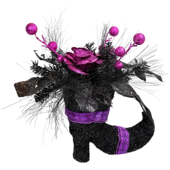 Northlight Witch's Boot with Glittered Roses and Foliage Halloween Decoration - 12" Black {7}