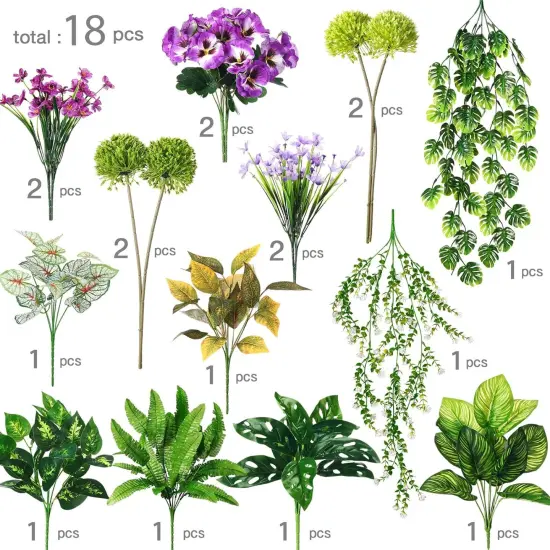18 Pcs Outdoor Artificial Plants Flowers Summer Bushes {2}