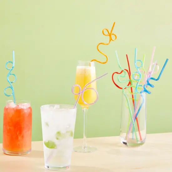 100 Pack Loopy Crazy Plastic Straws for Kid's Birthday Party, Classroom Celebration Multicolor {2}